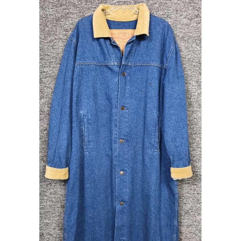 Vintage Levis Denim Duster‎ Coat Mens Large Blue Corduroy Collar USA 75070